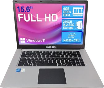 15.6" Full HD Laptop - 6GB RAM, 256GB SSD, Windows 11 Home, Integrated Webcam, Lightweight Laptop