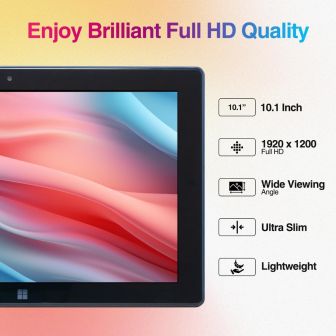 10.1" Windows 11 HOME Fusion5 FWIN232 PLUS N4120 FHD Intel Quad-Core Ultra Slim Windows Tablet PC - 8GB LPDDR5 RAM, 256GB Storage, SuperSpeed USB 3.0, Micro HDMI, 5MP & 2MP Cameras, Bluetooth 4.4